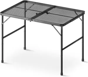 35" Foldable Grill Table Outdoor Picnic Adjustable Height Mesh Bag Camping Table