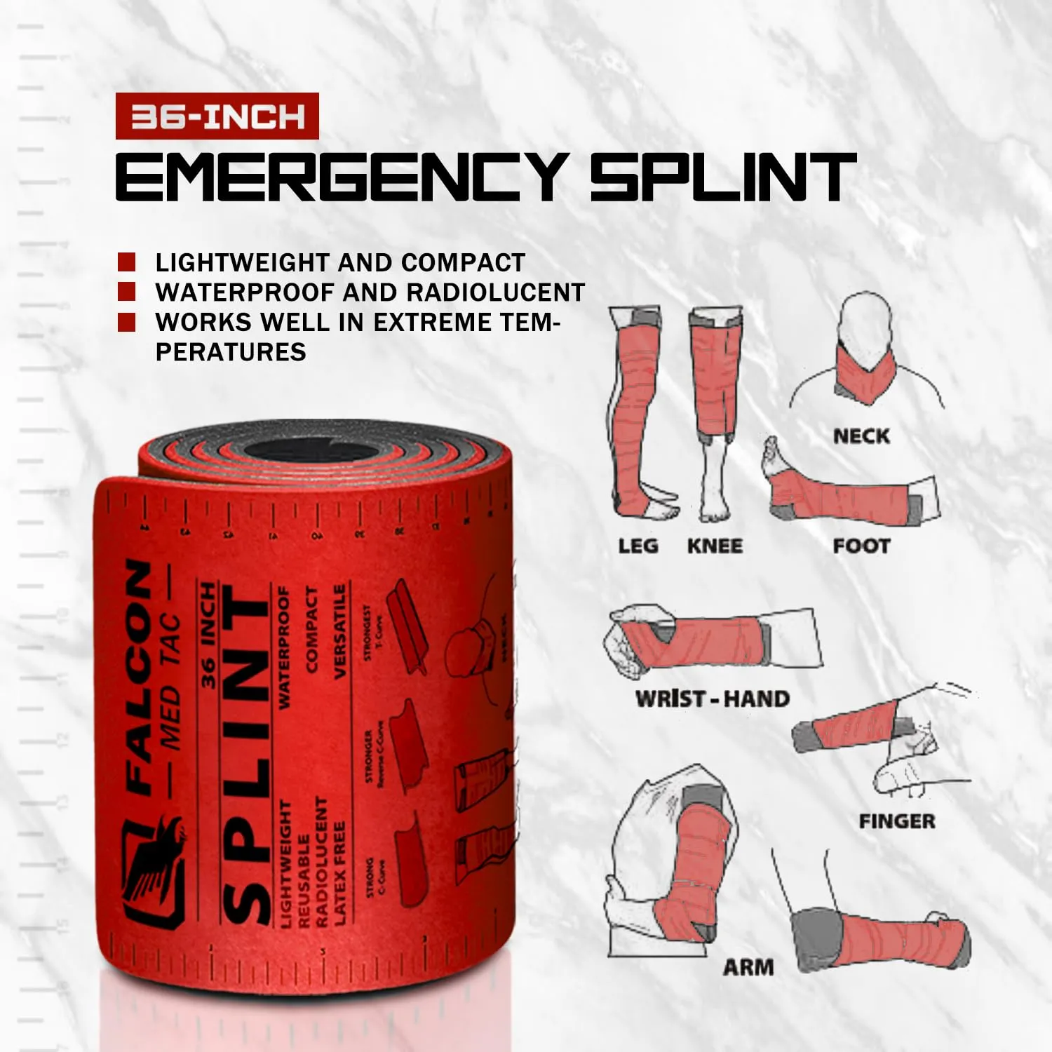 36 Inch First Aid Splint Roll Pack - Waterproof Reusable Lightweight Combat Field Splint For Bone Fracture (4 Pack)