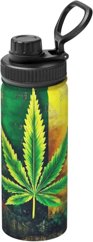 3d Reactive Rasta Leaf Sports Insulated Stainless Steel Thermal Leakproof Water Bottle Water Bottles For Women Men Gym Outdoor Work