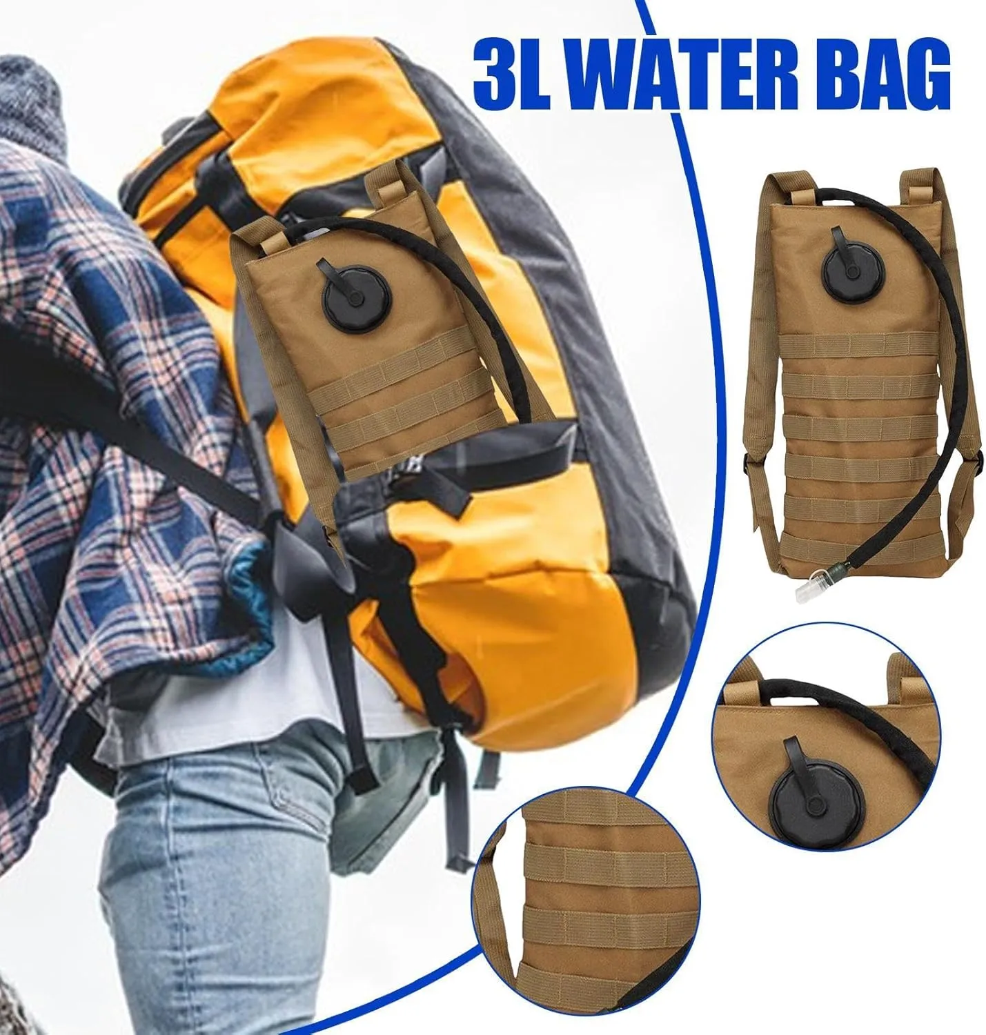 3L Hydration Reservoir, 3L Water Reservoir, Large Hiking Bladder, Water Bag Hydration Backpack for Camping, Cycling, Running, Large Insulated Water Container (Multi Coloured)