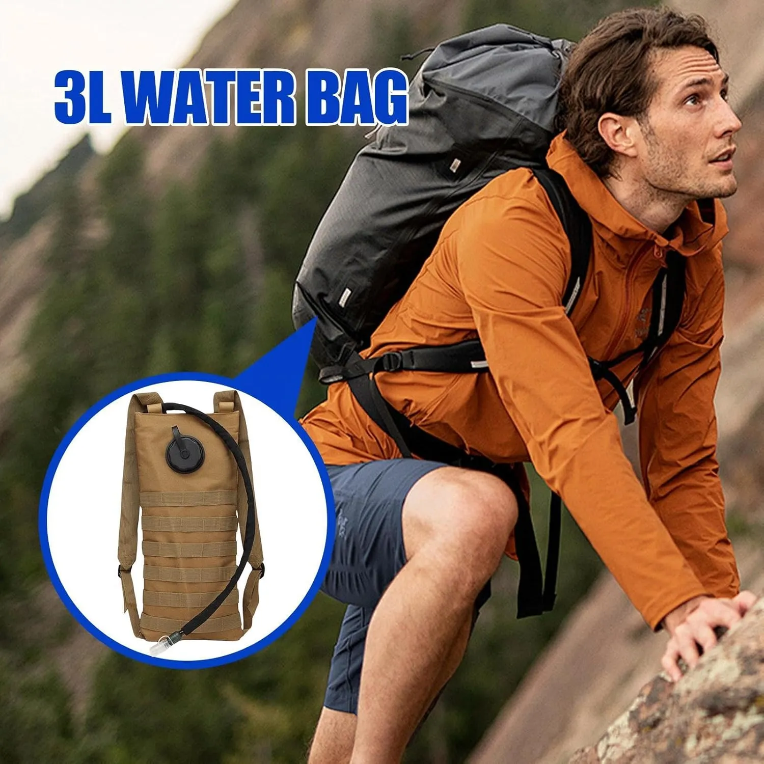 3L Hydration Reservoir, 3L Water Reservoir, Large Hiking Bladder, Water Bag Hydration Backpack for Camping, Cycling, Running, Large Insulated Water Container (Multi Coloured)