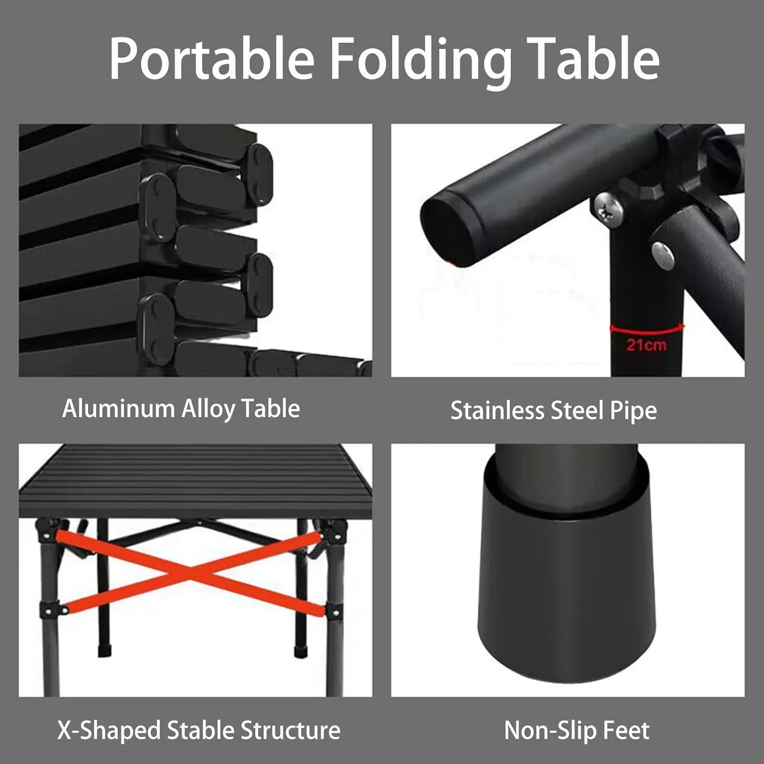4-6 Persons Portable Outdoor Folding Table, Camping Folding Table with Mesh Bag, Roll Up Lightweight Picnic Table for Hiking, Backpacking and Fishing