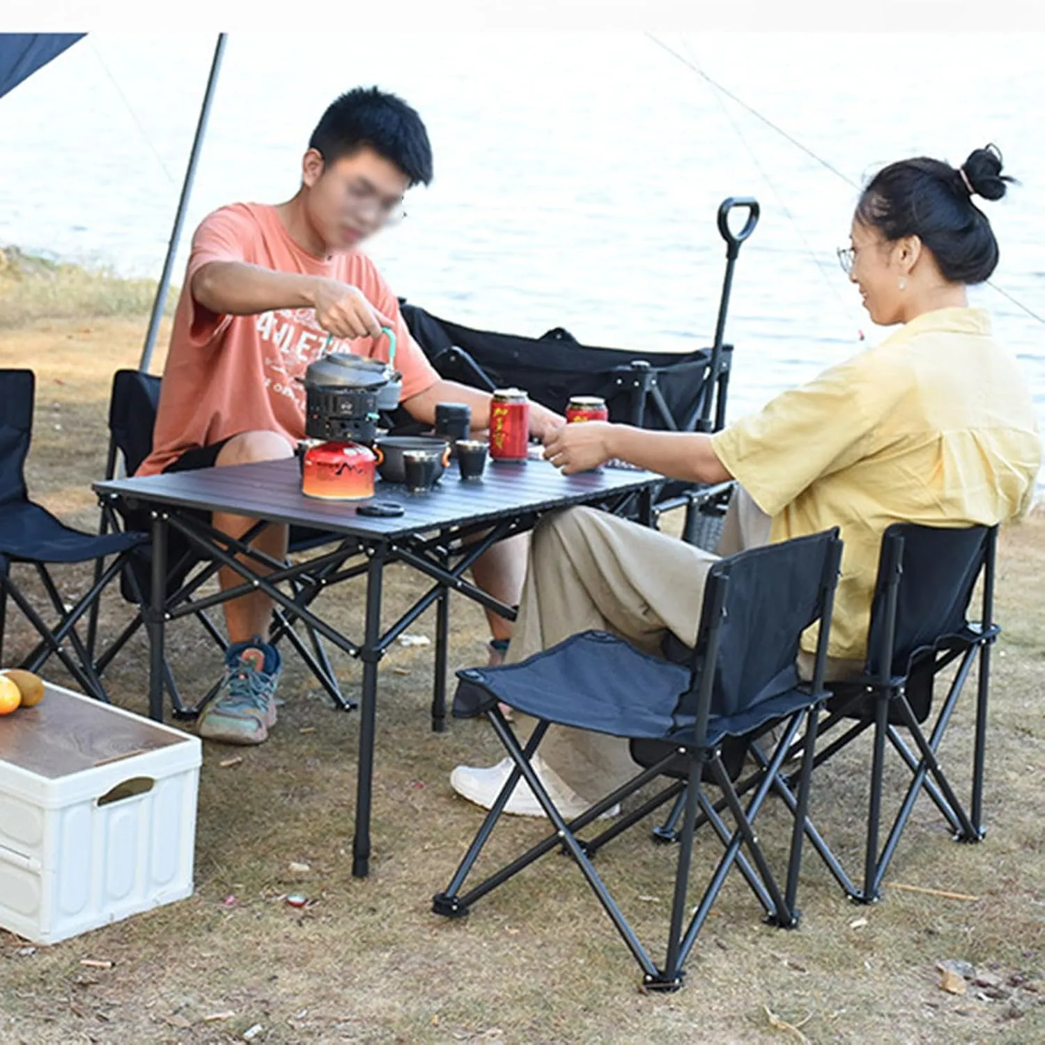 4-6 Persons Portable Outdoor Folding Table, Camping Folding Table with Mesh Bag, Roll Up Lightweight Picnic Table for Hiking, Backpacking and Fishing