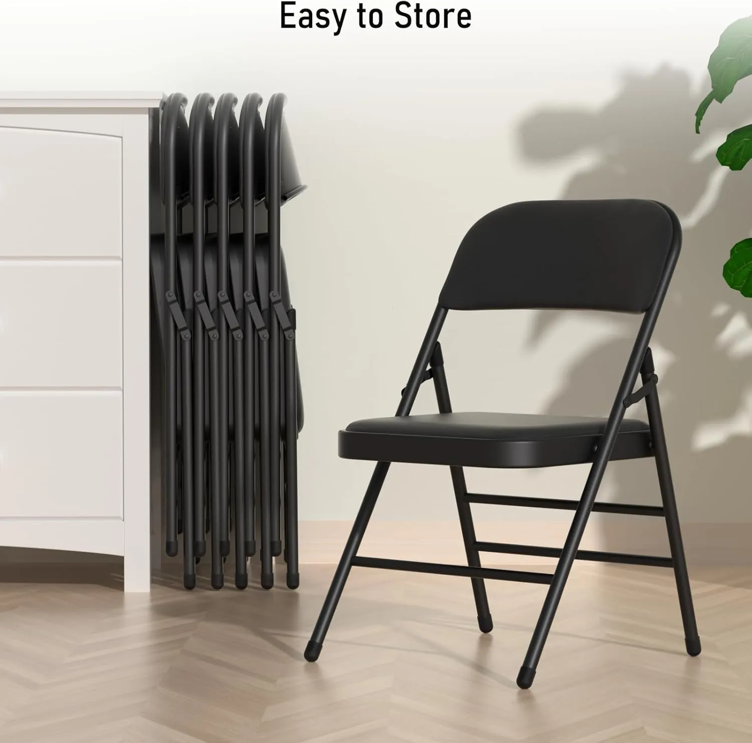 4 Pack Black Folding Chairs with Fabric Padded Cushion, Fabric Dining Chair Set Portable Indoor Outdoor Stackable Folding Chair for Home Office Events Wedding Party