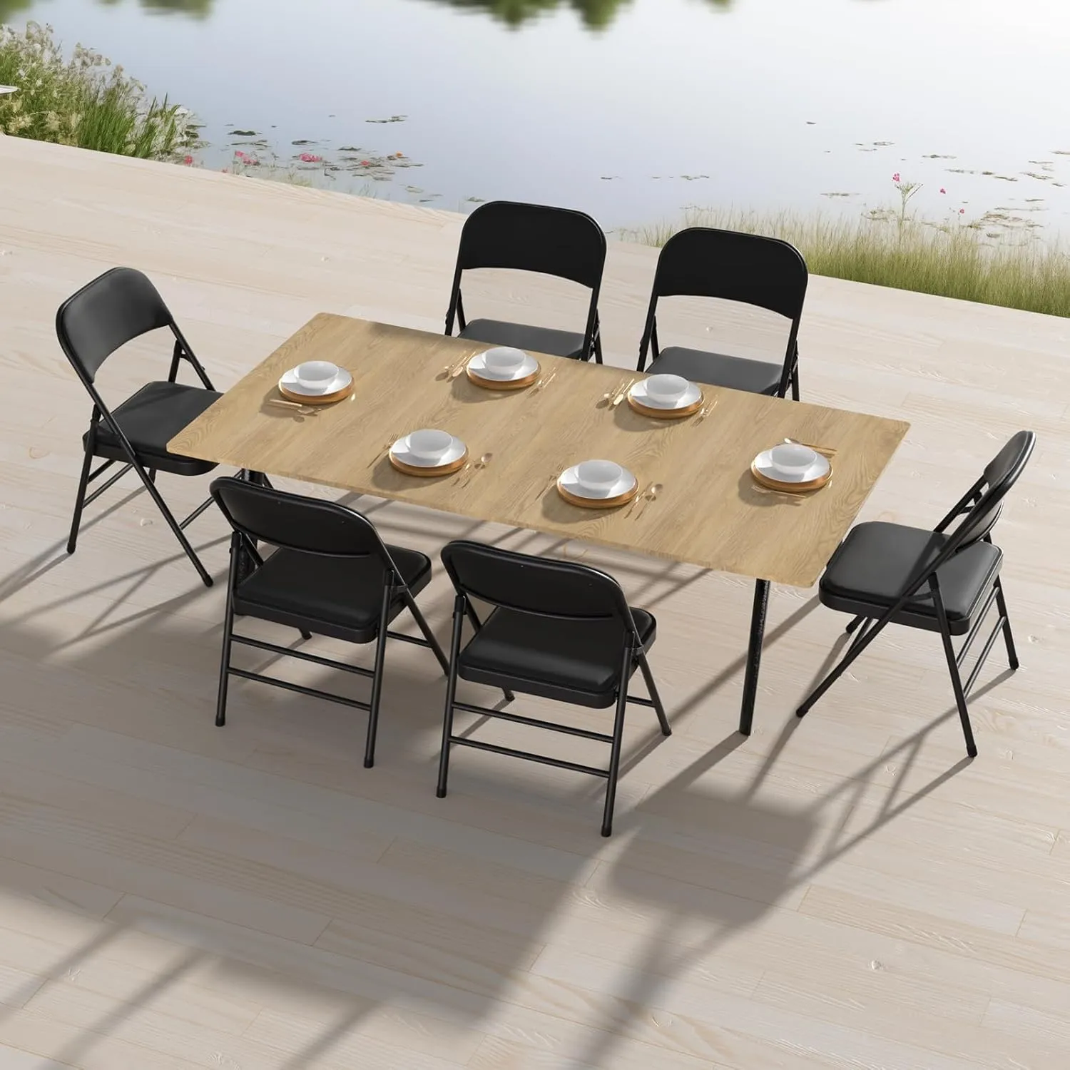 4 Pack Black Folding Chairs with Fabric Padded Cushion, Fabric Dining Chair Set Portable Indoor Outdoor Stackable Folding Chair for Home Office Events Wedding Party