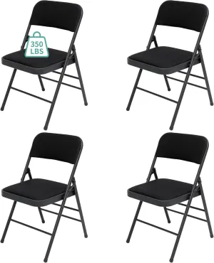 4 Pack Black Folding Chairs with Fabric Padded Cushion, Fabric Dining Chair Set Portable Indoor Outdoor Stackable Folding Chair for Home Office Events Wedding Party