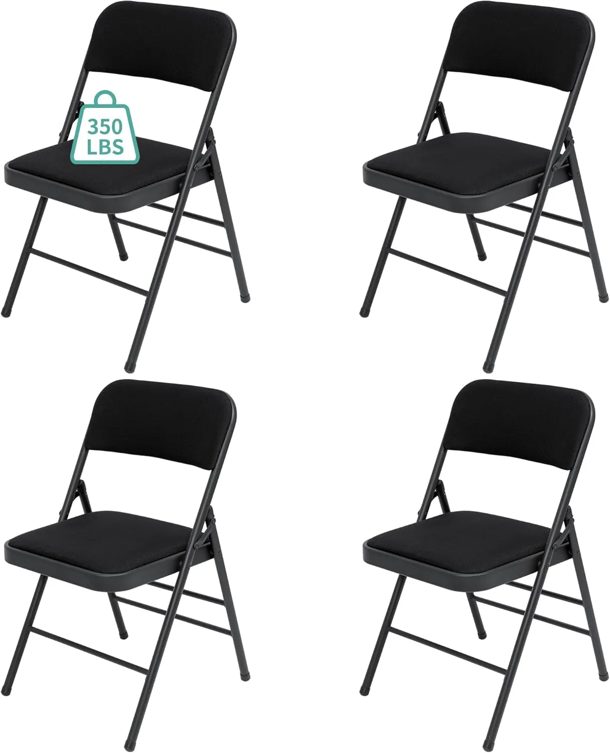 4 Pack Black Folding Chairs with Fabric Padded Cushion, Fabric Dining Chair Set Portable Indoor Outdoor Stackable Folding Chair for Home Office Events Wedding Party