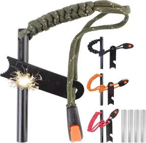 4-Pack Ferrocerium Fire Starter Kit & Magnesium Rod, All-Weather Flint & Steel Fire Lighter for Camping, Hiking, Backpacking, Emergency Survival Gear with Waterproof Features