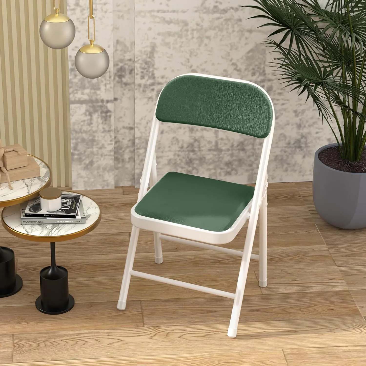4 Pack Folding Chairs with Padded Cushion, Portable Stackable Foldable Chair for Indoor Outdoor, Commercial Seat with Metal Frame for Home Office Events Wedding Party (4, Green)