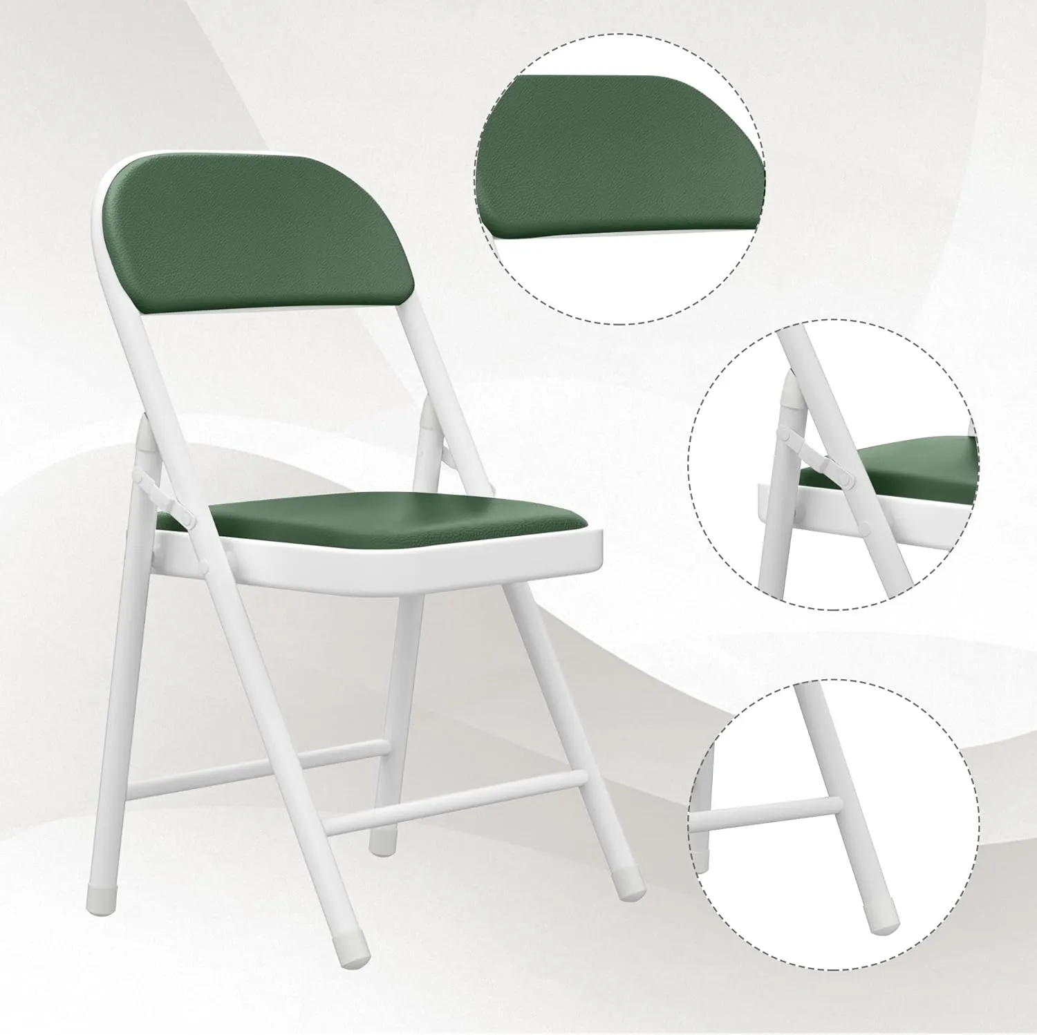 4 Pack Folding Chairs with Padded Cushion, Portable Stackable Foldable Chair for Indoor Outdoor, Commercial Seat with Metal Frame for Home Office Events Wedding Party (4, Green)
