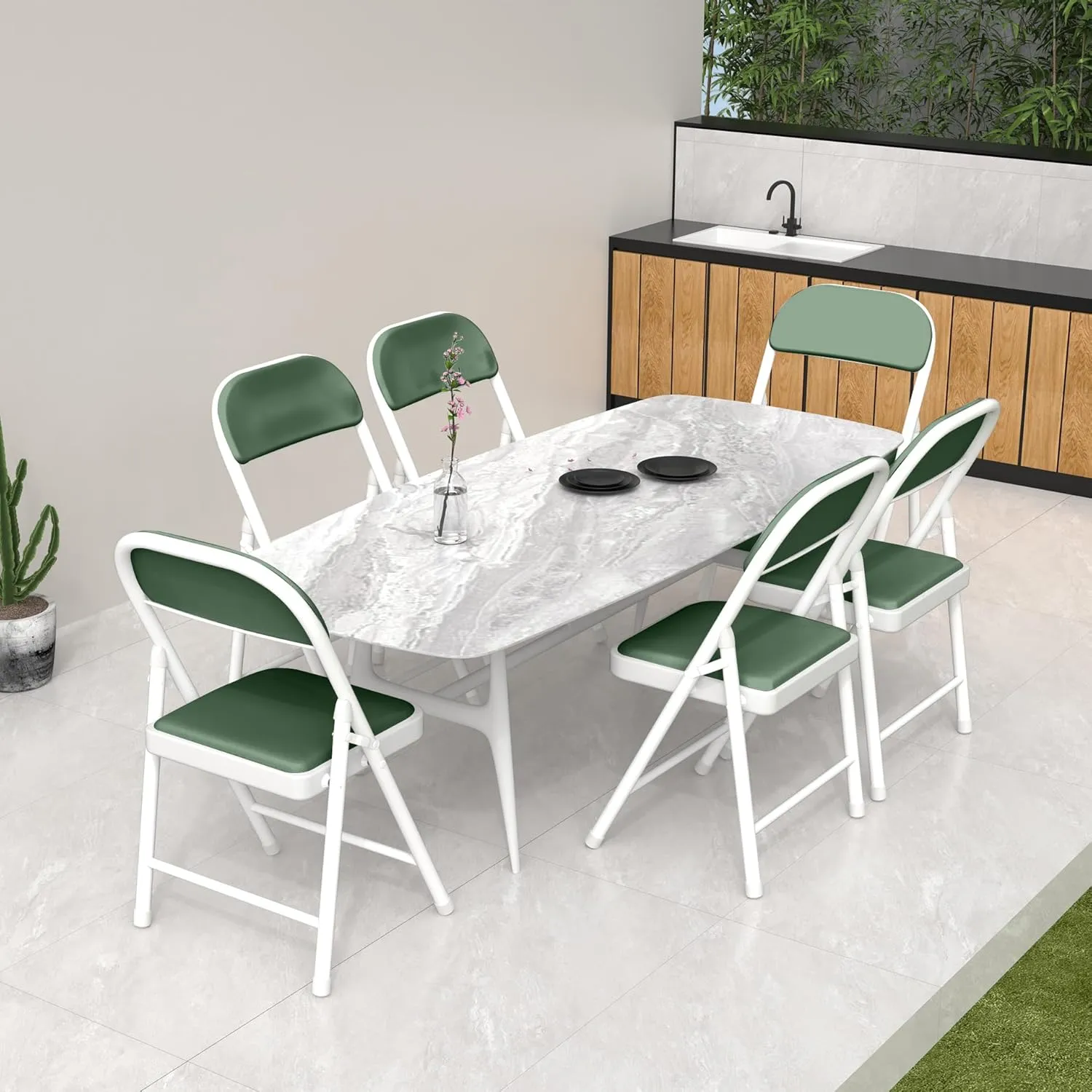 4 Pack Folding Chairs with Padded Cushion, Portable Stackable Foldable Chair for Indoor Outdoor, Commercial Seat with Metal Frame for Home Office Events Wedding Party (4, Green)
