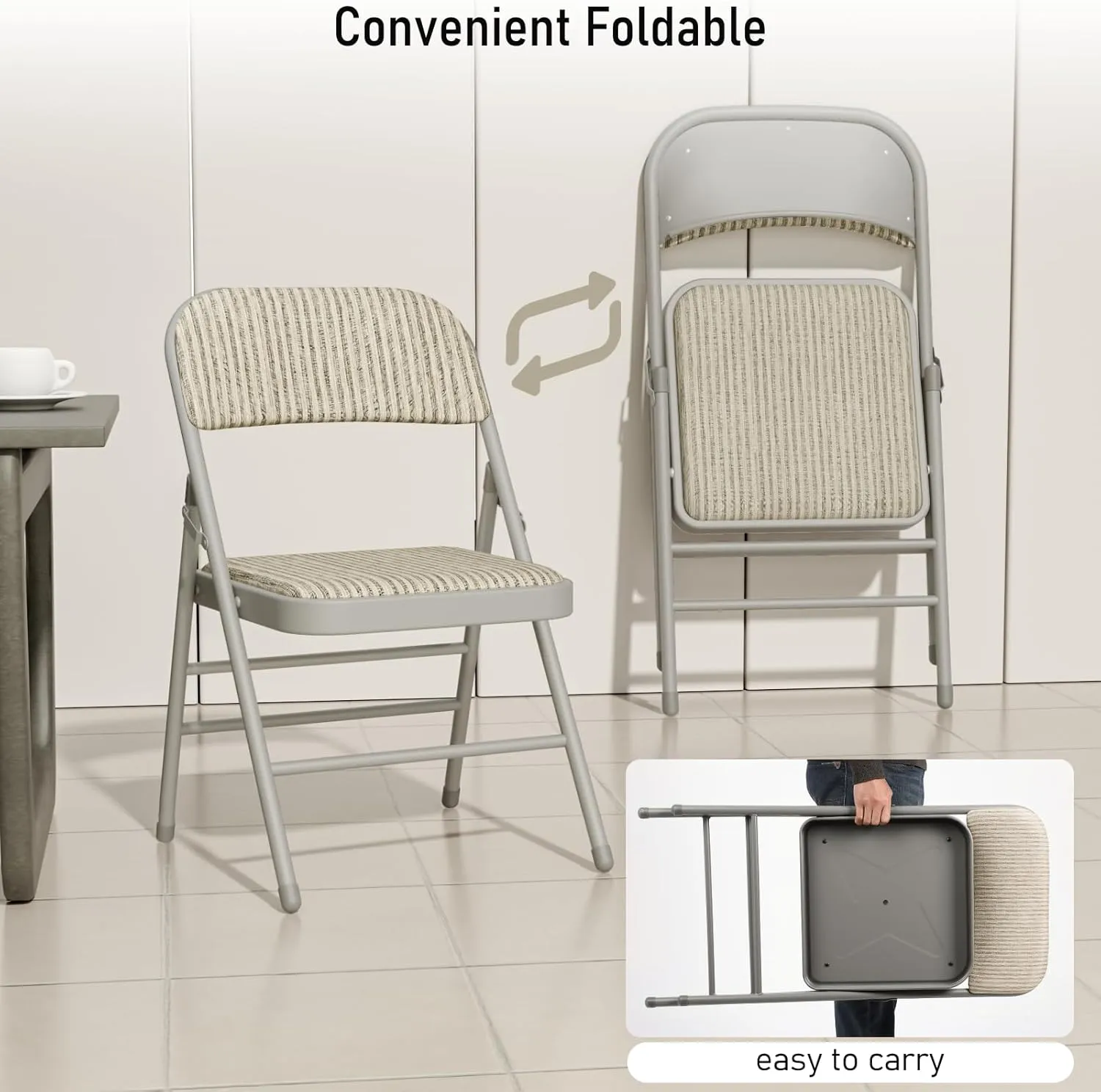 4 Pack Grey Folding Chairs with Fabric Padded Cushion, Fabric Dining Chair Set Portable Indoor Outdoor Stackable Folding Chair for Home Office Events Wedding Party