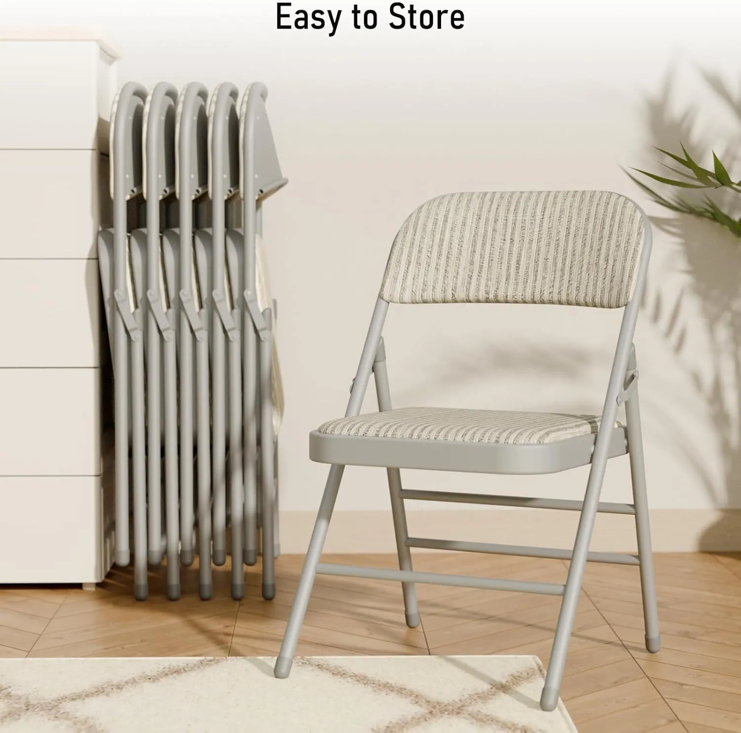 4 Pack Grey Folding Chairs with Fabric Padded Cushion, Fabric Dining Chair Set Portable Indoor Outdoor Stackable Folding Chair for Home Office Events Wedding Party