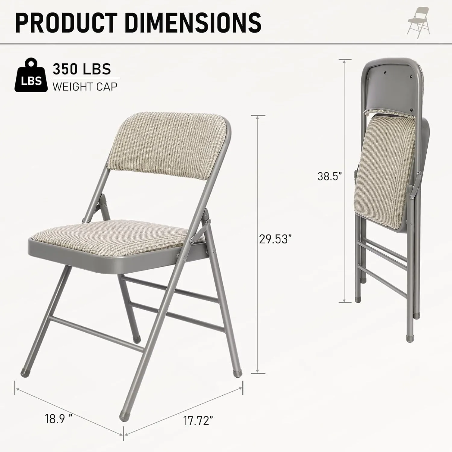 4 Pack Grey Folding Chairs with Fabric Padded Cushion, Fabric Dining Chair Set Portable Indoor Outdoor Stackable Folding Chair for Home Office Events Wedding Party