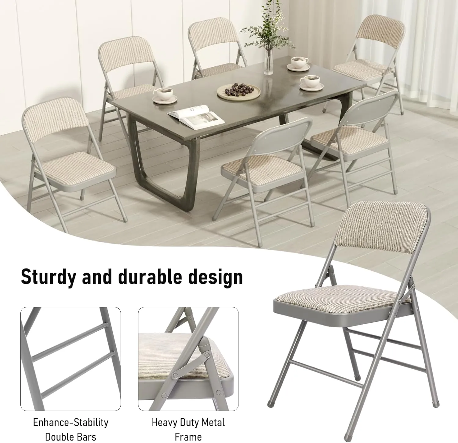 4 Pack Grey Folding Chairs with Fabric Padded Cushion, Fabric Dining Chair Set Portable Indoor Outdoor Stackable Folding Chair for Home Office Events Wedding Party