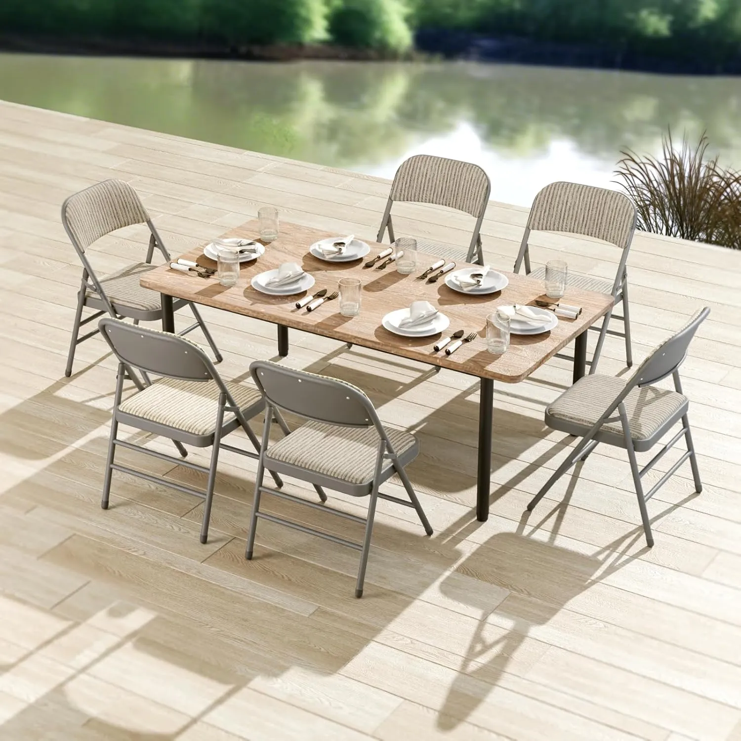 4 Pack Grey Folding Chairs with Fabric Padded Cushion, Fabric Dining Chair Set Portable Indoor Outdoor Stackable Folding Chair for Home Office Events Wedding Party