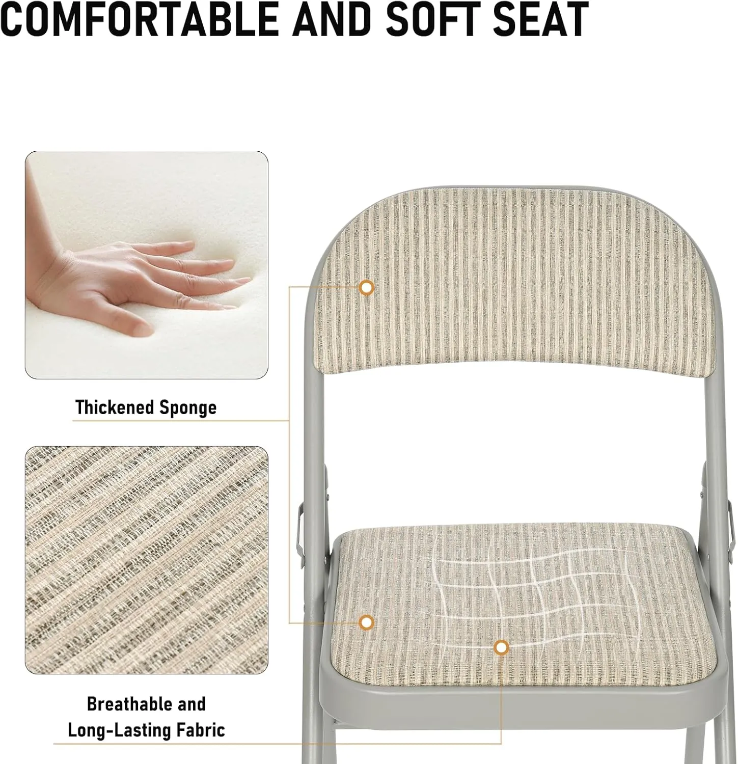 4 Pack Grey Folding Chairs with Fabric Padded Cushion, Fabric Dining Chair Set Portable Indoor Outdoor Stackable Folding Chair for Home Office Events Wedding Party