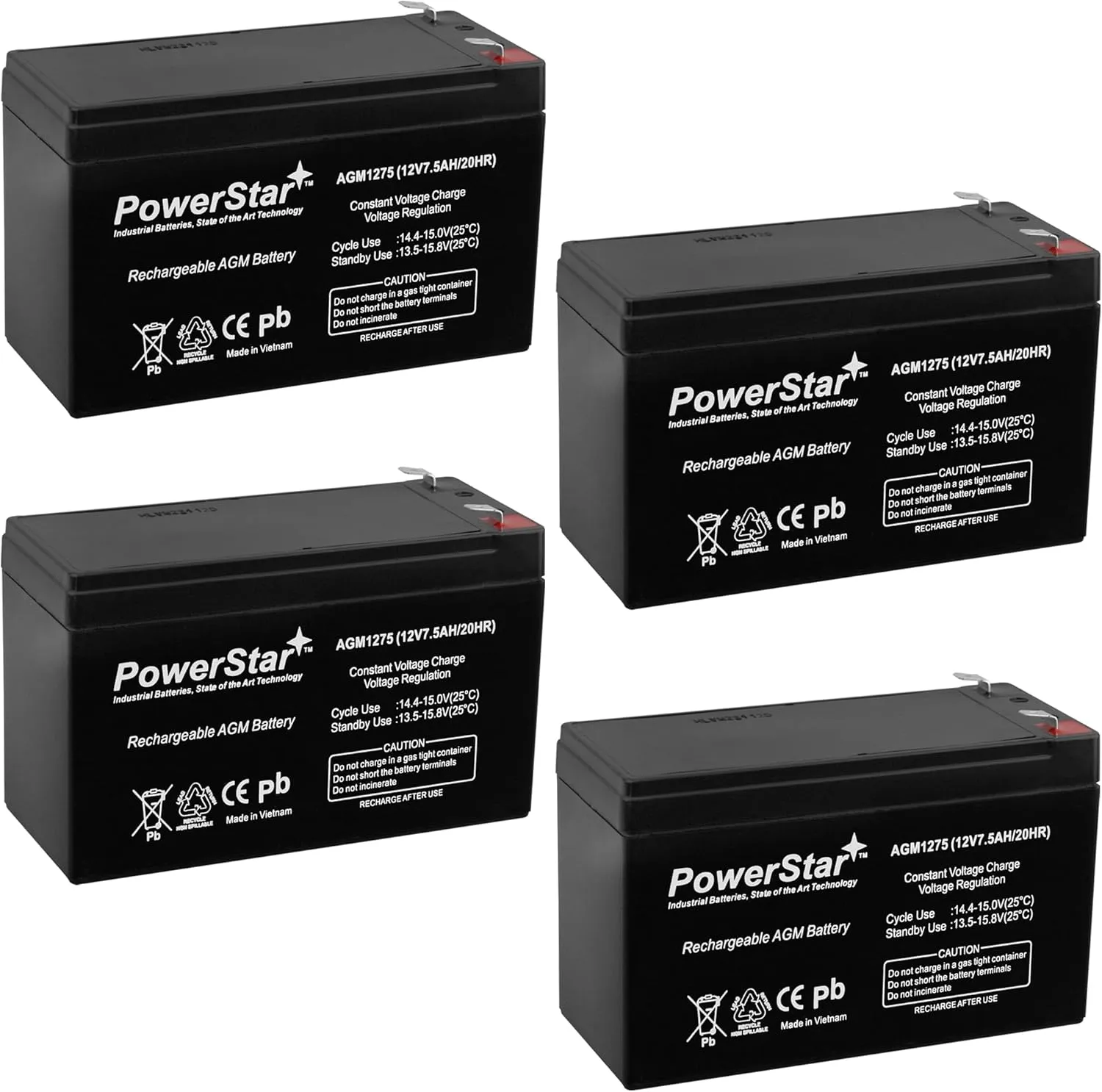 4 Pack - SLA Battery for Cyberpower 12V 7ah 8ah B-613 SLA1075 7.5ah AGM 12 V OLT