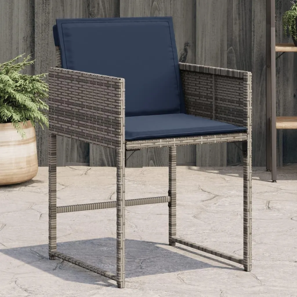 4-Piece Gray Poly Rattan Patio Chairs with Navy Blue Cushions, Outdoor Furniture Set with Foldable Backrest, Weather-Resistant PE Wicker & Steel Frame for Poolside, Garden, Backyard