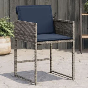 4-Piece Gray Poly Rattan Patio Chairs with Navy Blue Cushions, Outdoor Furniture Set with Foldable Backrest, Weather-Resistant PE Wicker & Steel Frame for Poolside, Garden, Backyard