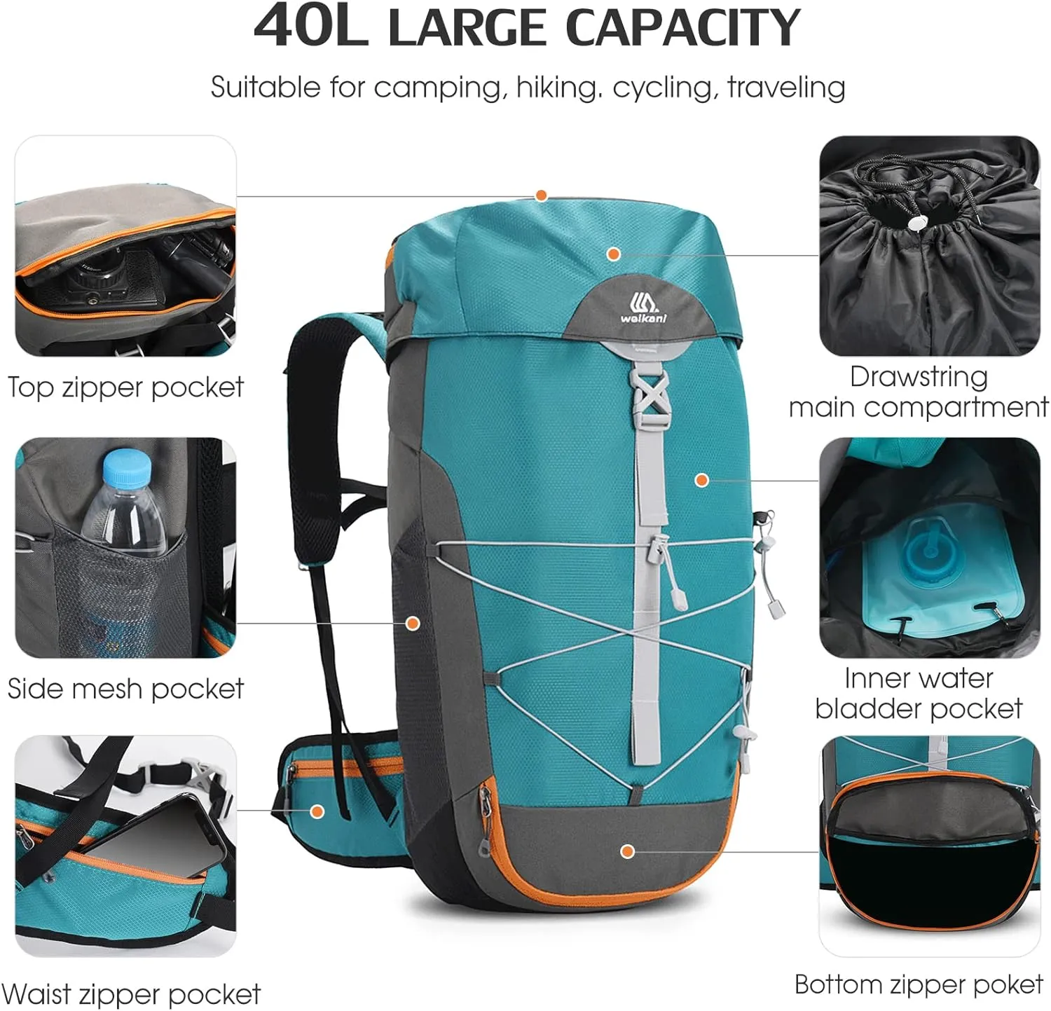 40 L Large Capacity Lightweight Insulated Hydration Backpack Shoulder Leisure Outdoor Backpack Sports Backpack for Running Hiking Cycle Camping