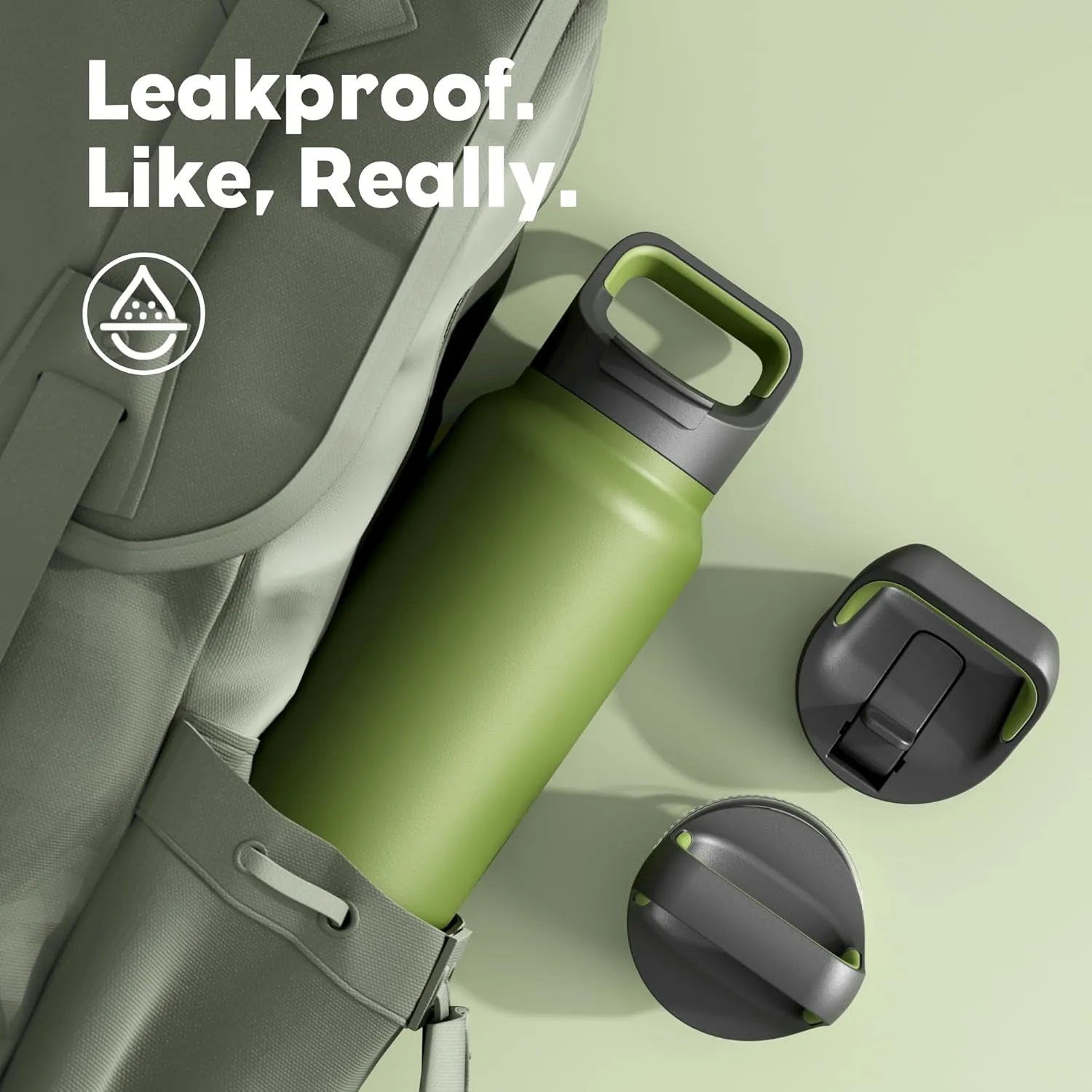 40 oz Insulated Water Bottle for Camping: 3 Lids, Leakproof, Keep Ice 24H and Hot 12H, Double Wall, Large Metal Water Flask with Handle for Gym, Hiking, Climbing, Workout, Travel (Forest Green)