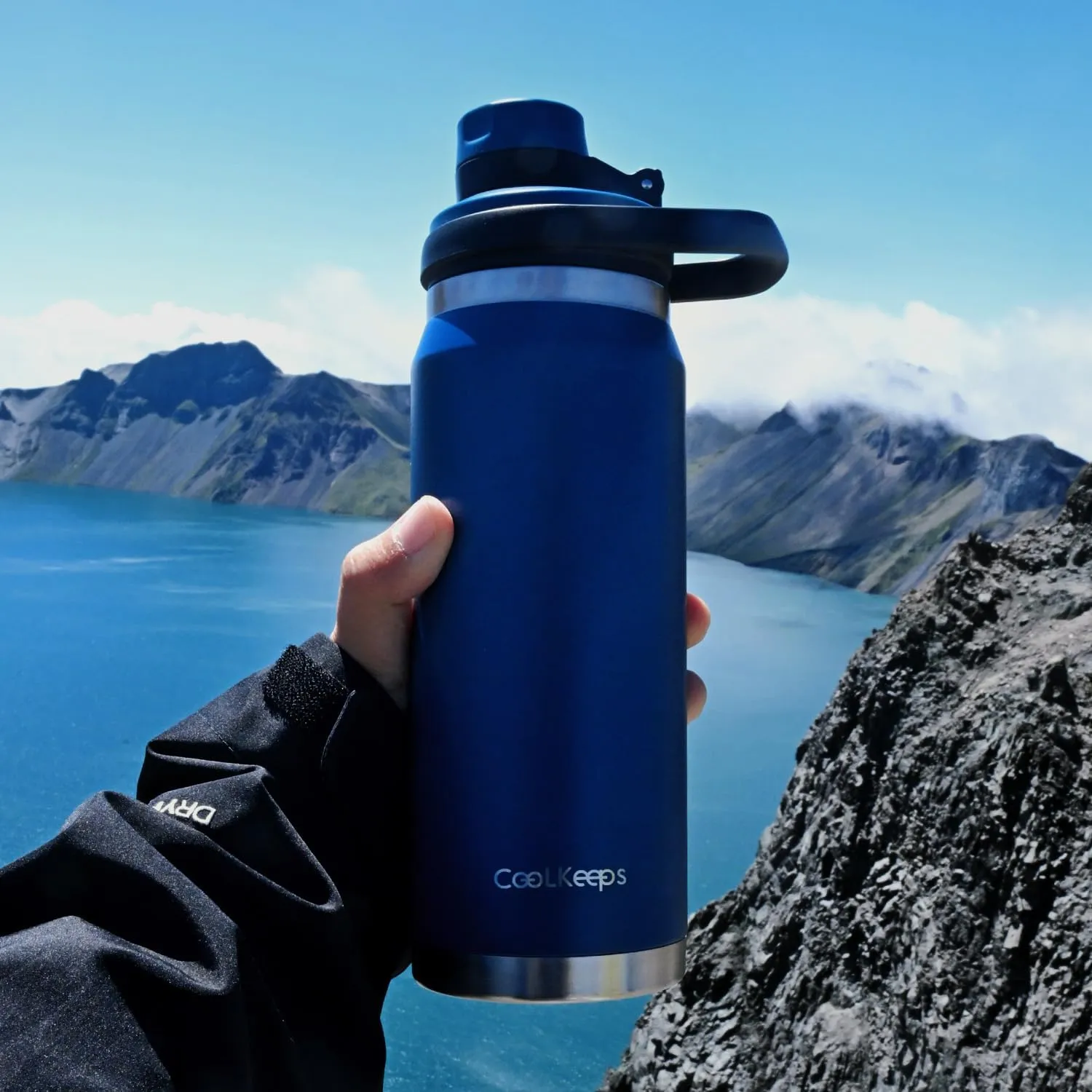 40 oz Insulated Water Bottle, Sports Stainless Steel Water Bottle with Handle Lid Outdoor Wide Mouth Metal Flask (Blue)