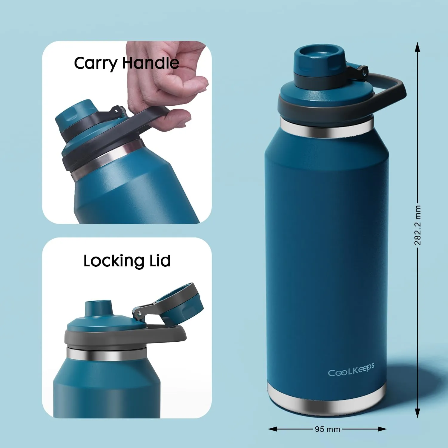 40 oz Insulated Water Bottle, Sports Stainless Steel Water Bottle with Handle Lid Outdoor Wide Mouth Metal Flask (Blue)