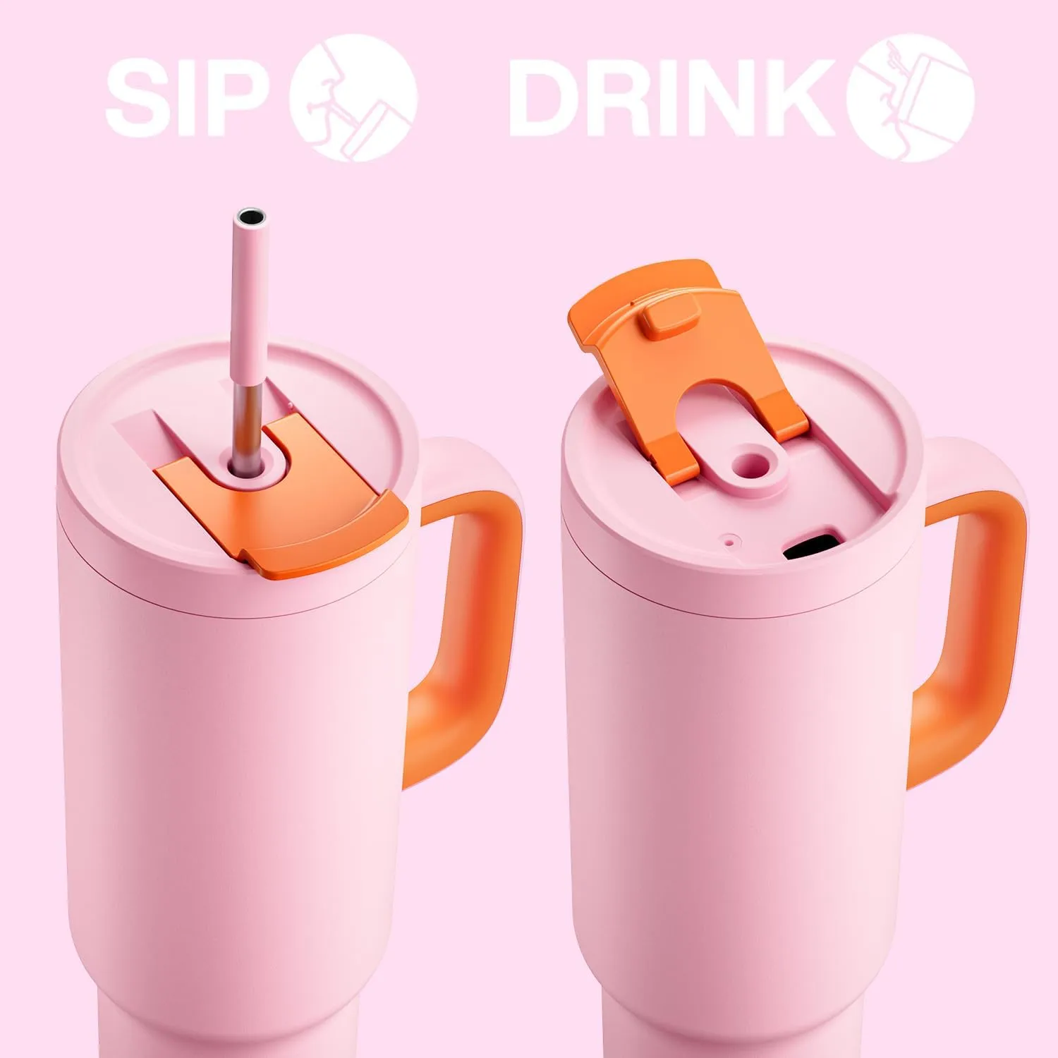 40 oz Tumbler with Handle and Straw, 100% Leakproof Insulated Tumbler with Lid and Straw, Stainless Steel Travel Mug, Keeps Cold for 34 Hours, Car Cup Holder Friendly (Blush)