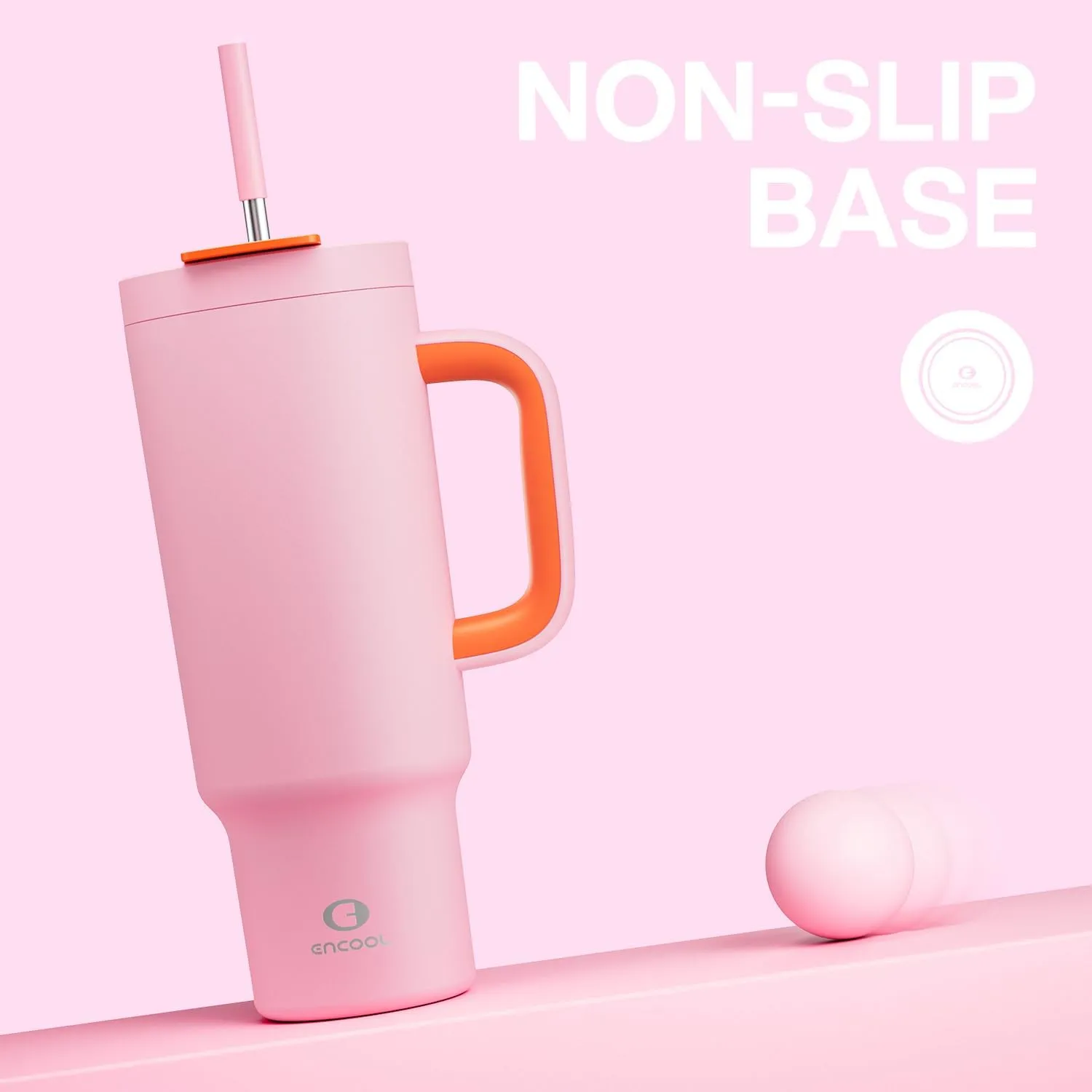 40 oz Tumbler with Handle and Straw, 100% Leakproof Insulated Tumbler with Lid and Straw, Stainless Steel Travel Mug, Keeps Cold for 34 Hours, Car Cup Holder Friendly (Blush)
