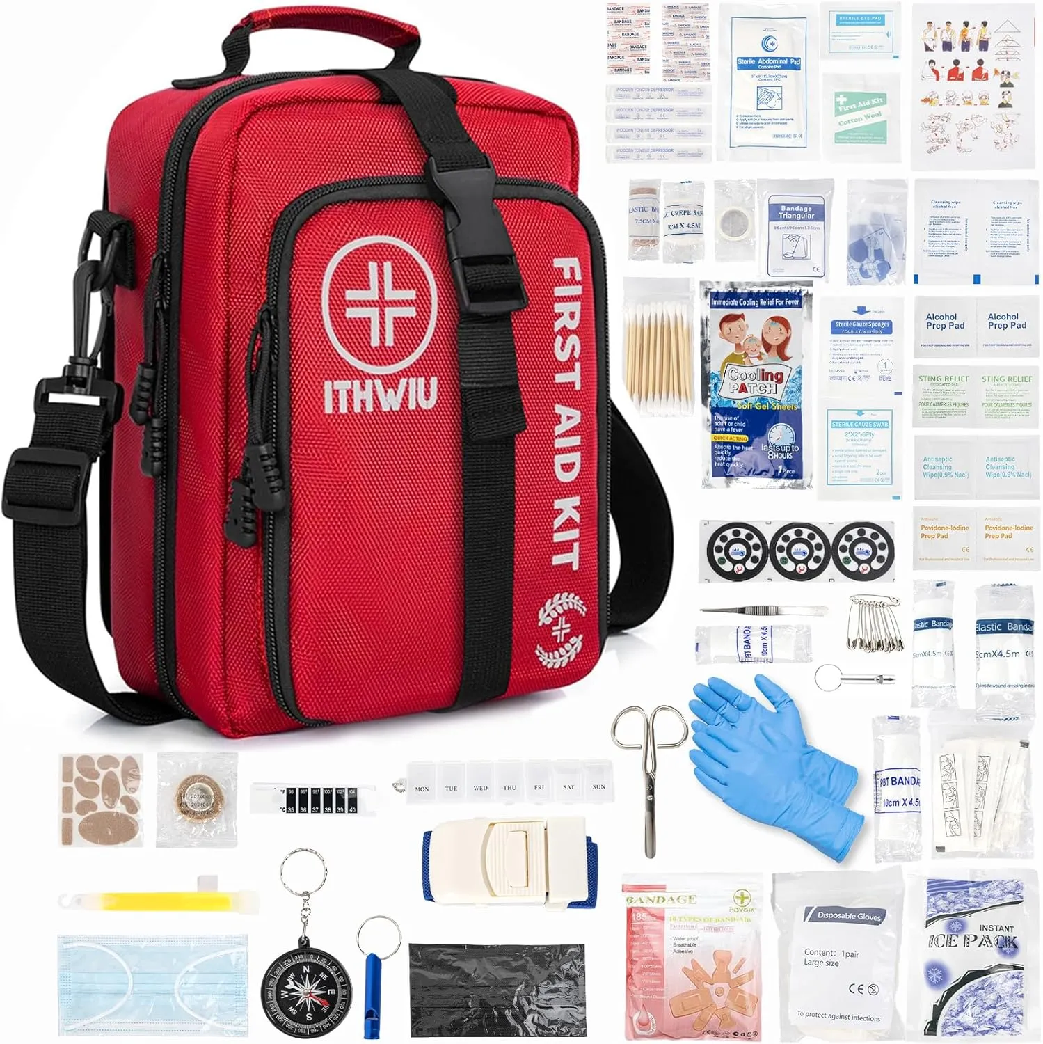 400 Piece Large First Aid Kit for Car, Home, Office, Hiking, Boating, Travel, Outdoor, Premium Compact Water-Resistant Trauma First Aid Kit for Any Emergencies, Red