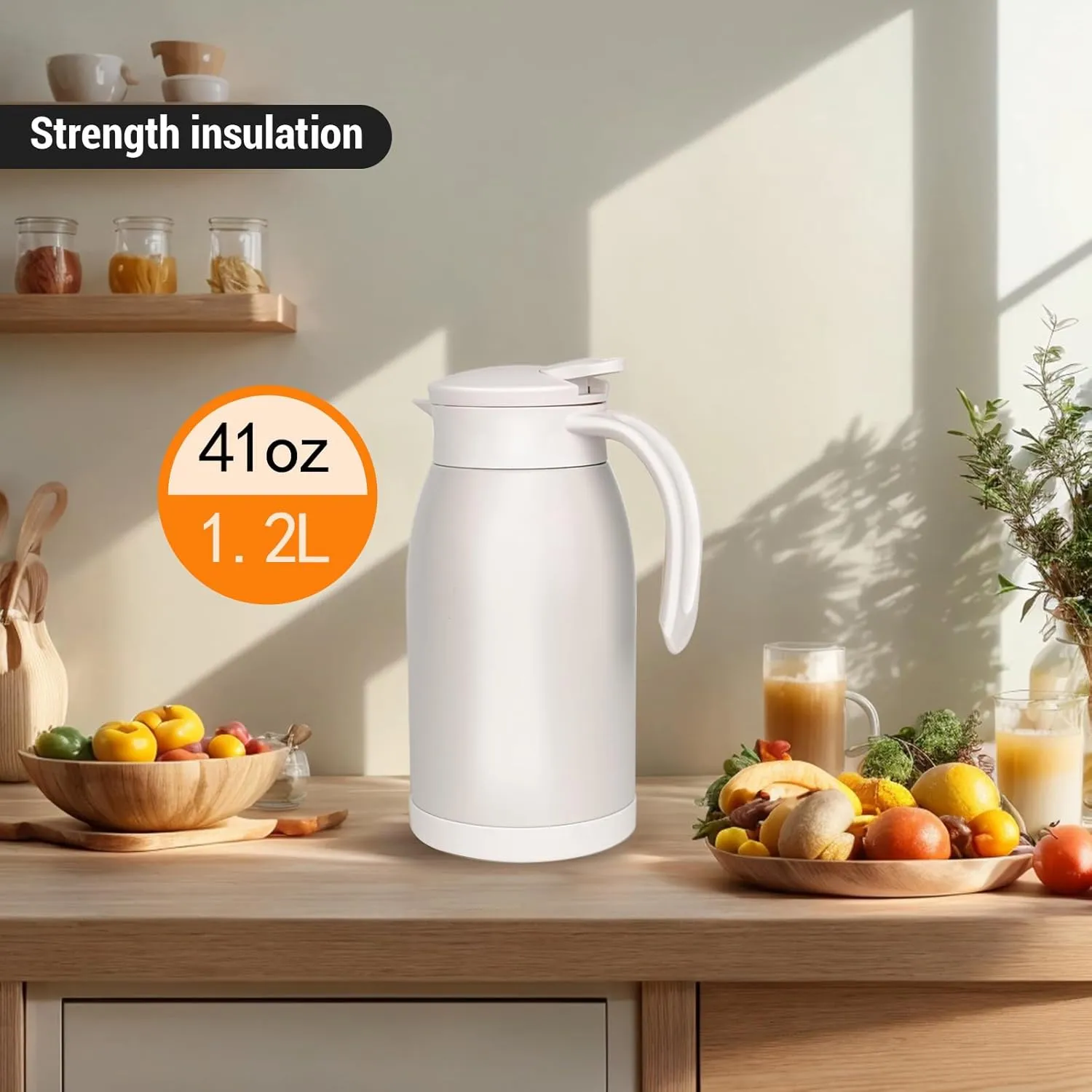 41 Oz Thermal Coffee Carafe Stainless Steel Insulated Thermos Double Wall Vacuum Flask Leak-Proof Thermos for Travel Office School Party Camping Use-Pink White