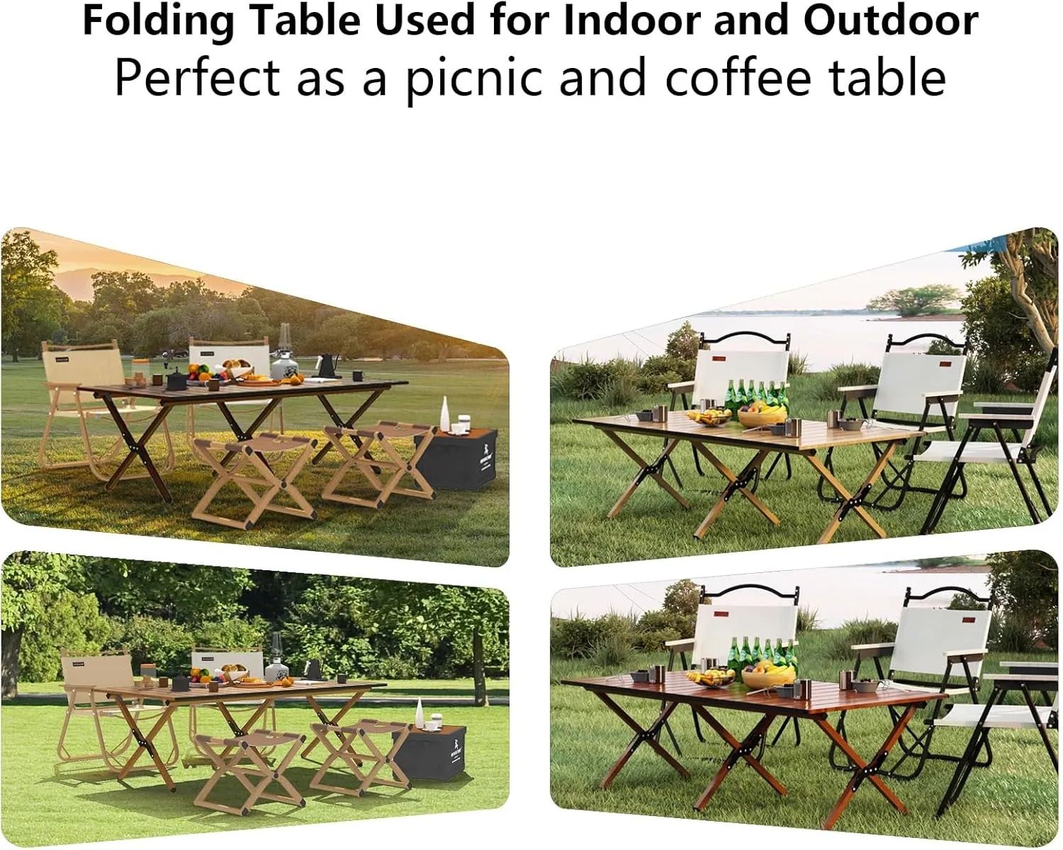 48Inch Folding Camping Table, Lightweight Roll-Up Table Aluminum Low Portable Picnic Table with Carrying Bag for Outdoor, Beach, Picnic, Backyards, BBQ and Party, Log Color