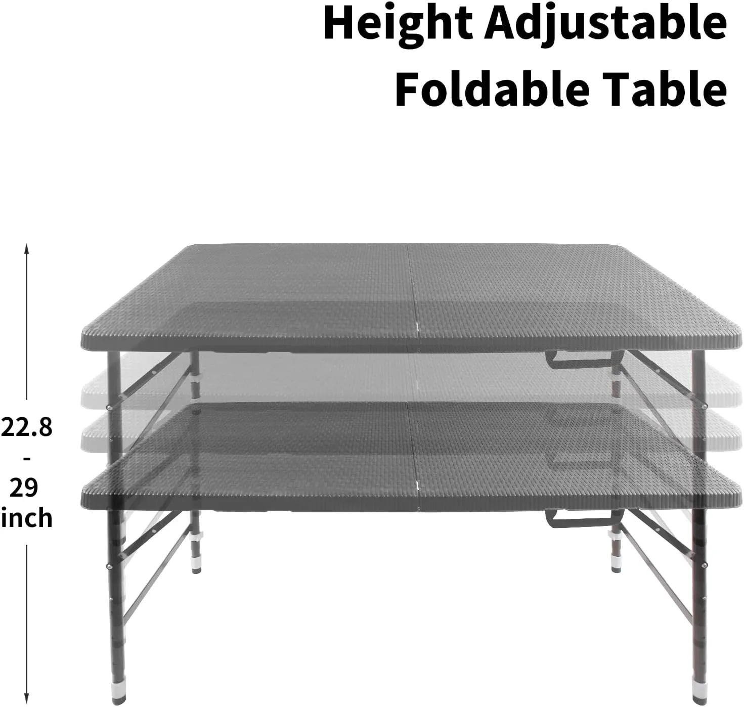 4FT Folding Table with Rattan Tabletop, Portable Lightweight Camping Table with Carry Handle, Collapsible Rectangle Table for Picnic, BBQ, Patio Black