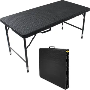 4FT Folding Table with Rattan Tabletop, Portable Lightweight Camping Table with Carry Handle, Collapsible Rectangle Table for Picnic, BBQ, Patio Black