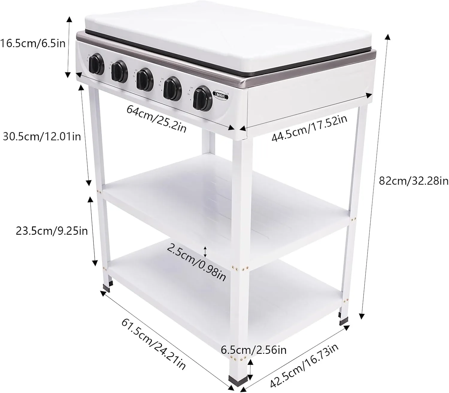 5-Burner Freestanding Rectangular Cooking Gas Stove with Cover Natural Gas Stove Kitchen Cooking Stove with Precise Heat Control Knobs for Home, Kitchen, Outdoor Camping (White)