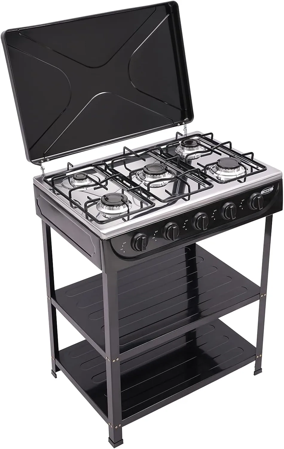 5 Burner Natural Gas Stove 2.5KW Portable Gas Stove with 5 Control Knobs, Natural Gas Burner Outdoor Camping Gas Stove Outdoor Camping BBQ Stove for RV Apartment Outdoor Cooking (Black)