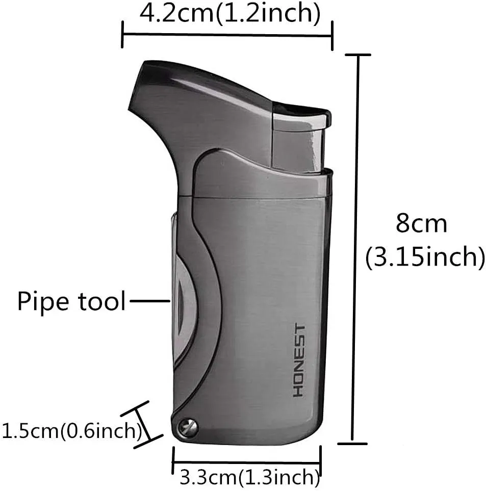 5 in 1 Multifunctional Tobacco Pipe Lighter Refillable Cigarette Lighter Windproof Cigar Lighter with 4 Pipe Cleaner Tool (Gray)