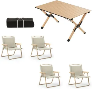 5-PCS Folding Camping Table airs Portable Outdoor Lawn airs and Aluminum Roll-up Table with Carrying Bag, Lightweight Picnic Table and airs for Patio Garden BBQ