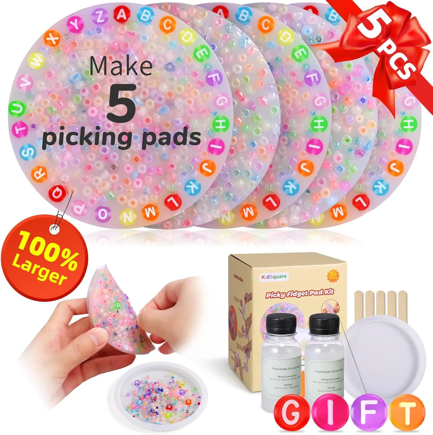 5 Pcs Picky Fidget Pads Kit, Skin Picking Fidget Toys, Sensory Picking Pad for Anxiety, Dermatillomania, DIY Making Kit for Pick Party Toy 6  Kids, Adults, Gifts for Skin Pickers