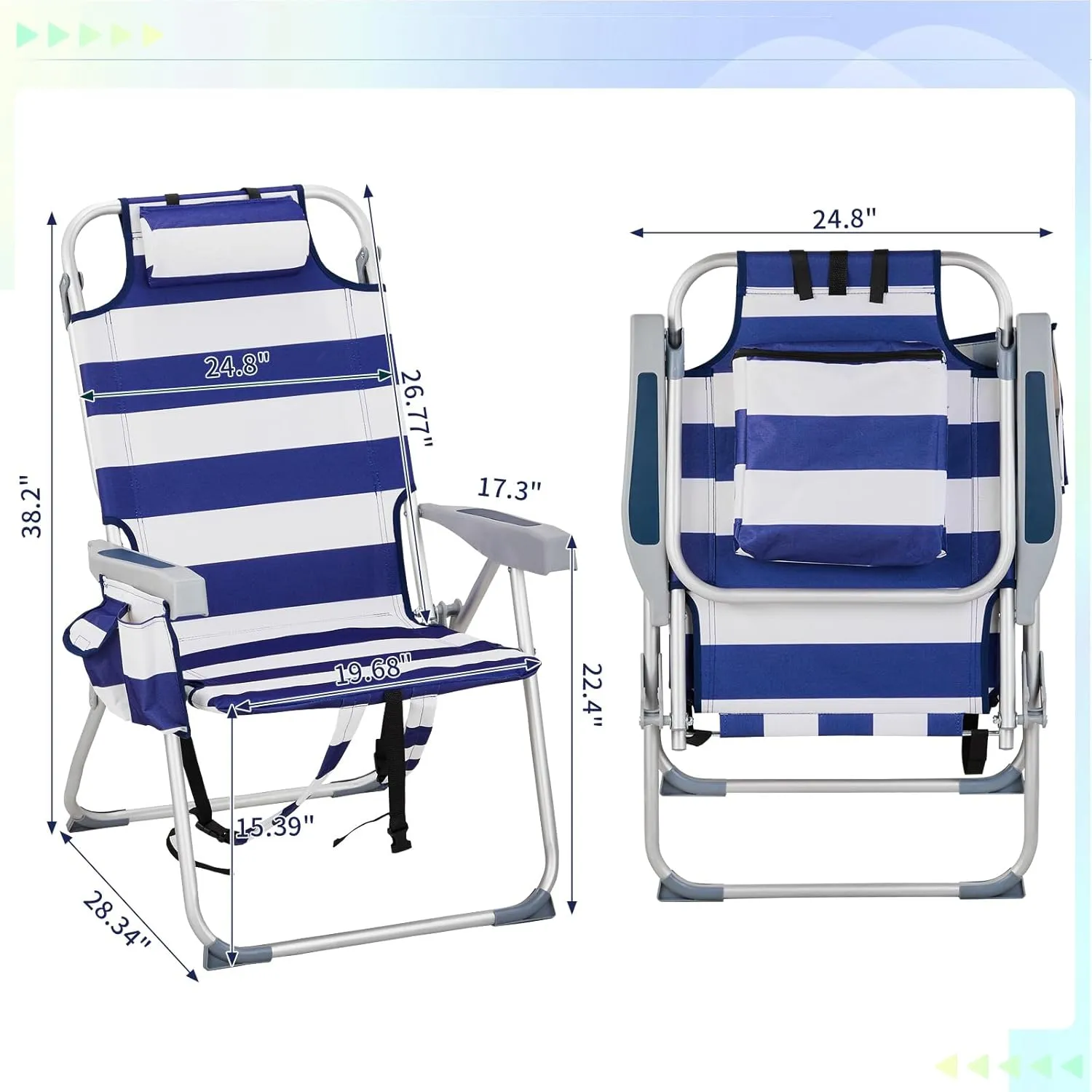 5 Position Beach Chair Portable Camping Chair, Folding Backpack Beach Chair Folding Beach Chair Foldable Camping Chair Backpack Chair for Beach Lawn Concert