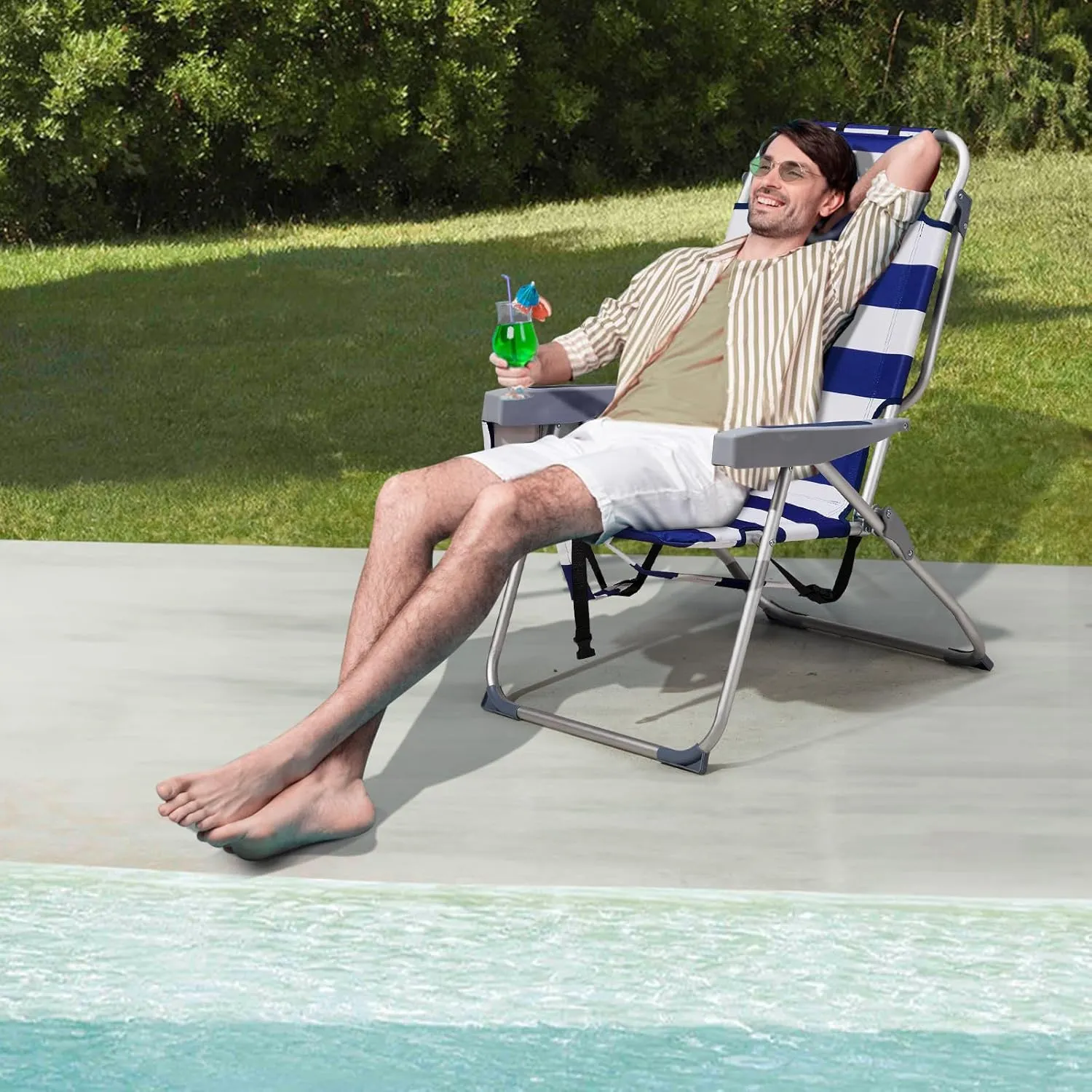 5 Position Beach Chair Portable Camping Chair, Folding Backpack Beach Chair Folding Beach Chair Foldable Camping Chair Backpack Chair for Beach Lawn Concert