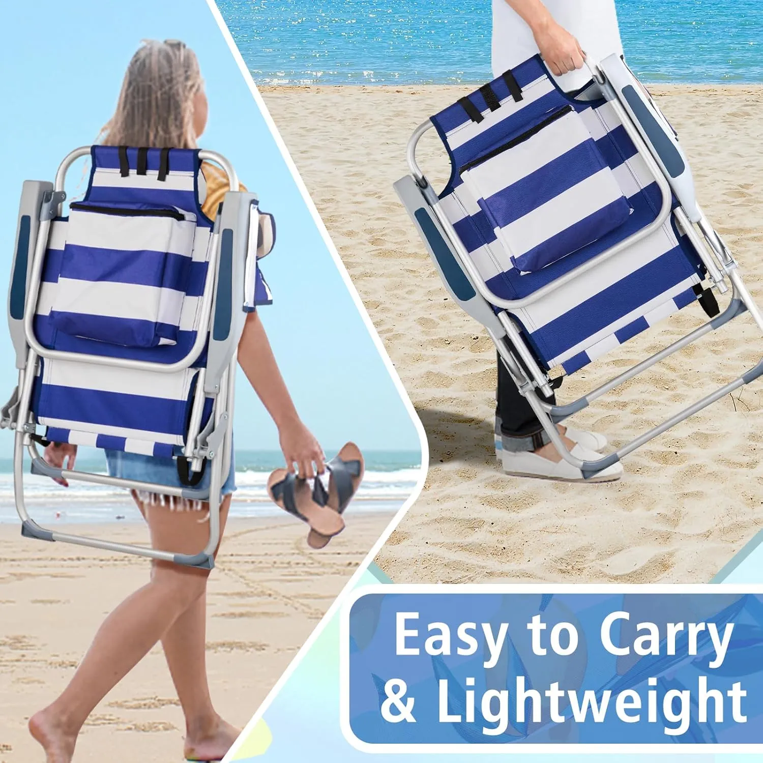 5 Position Beach Chair Portable Camping Chair, Folding Backpack Beach Chair Folding Beach Chair Foldable Camping Chair Backpack Chair for Beach Lawn Concert