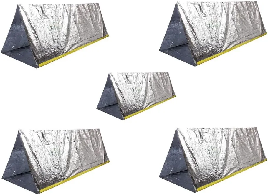 5Pcs Emergency Survival Shelter Tent, Foldable Waterproof Emergency Tents with Rope, Lightweight Thermal Shelter, Keep You Dry and Warmth, for Survival Camping Extreme Weather