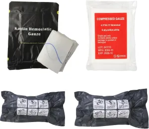 6 Inch Israeli Style Emergency Bandage (2 Pack) - Hemostatic Gauze 3" x 145" (1 Pack) - Compressed Gauze (1 Pack), Combat Tactical Trauma First Aid Kit IFAK Refill Supplies for Bleeding Control