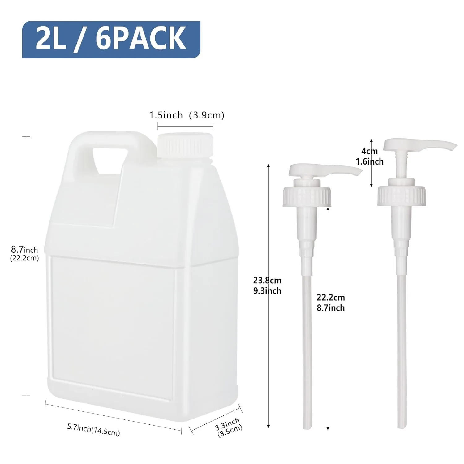 6 Pack 64 oz Clear Plastic Jugs with Pumps, Camping Water Jug Storage Containers with Ergonomic Handle, HDPE Containers Soaps (0.5 Gallon With Pump)