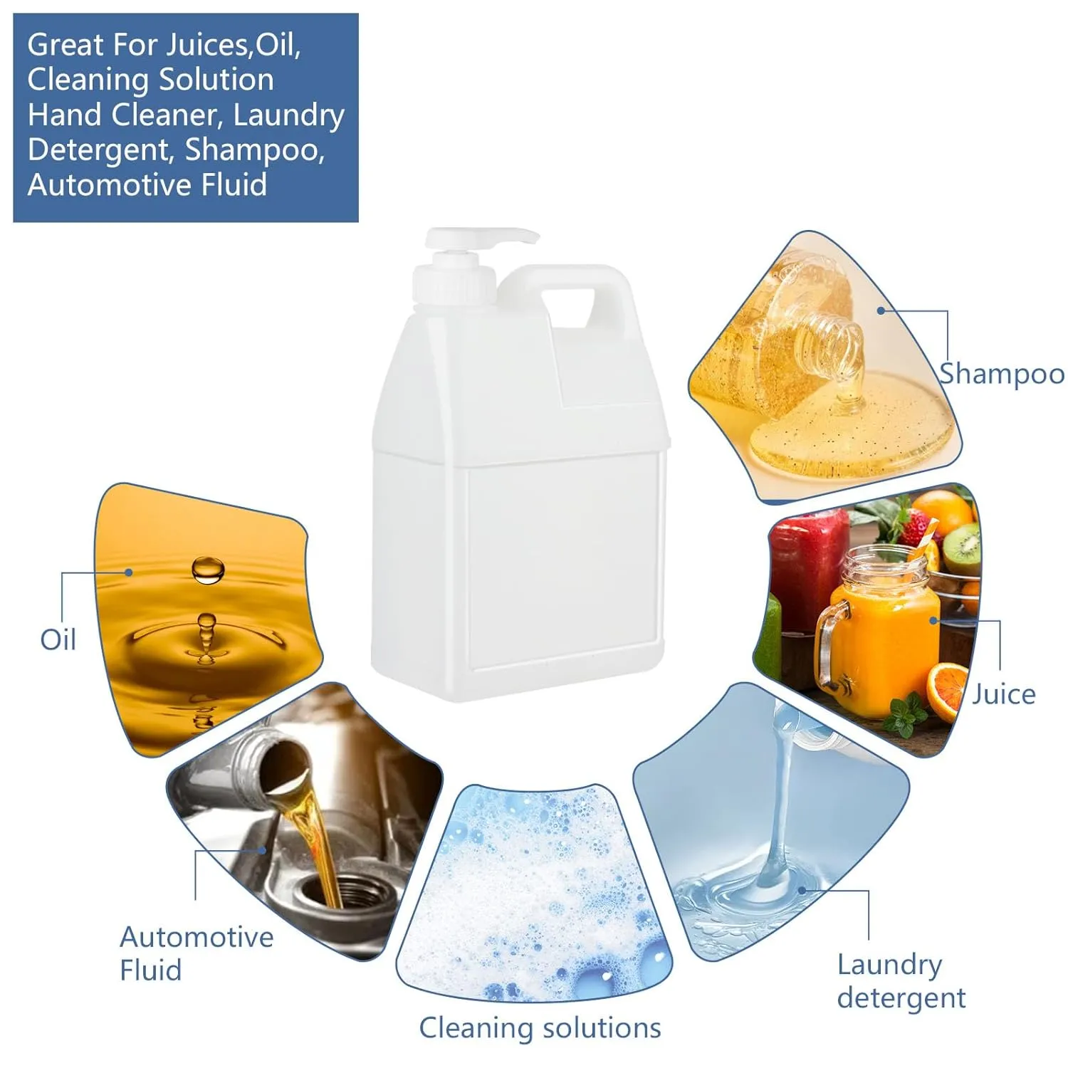 6 Pack 64 oz Clear Plastic Jugs with Pumps, Camping Water Jug Storage Containers with Ergonomic Handle, HDPE Containers Soaps (0.5 Gallon With Pump)