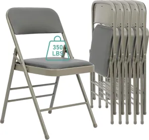 6 Pack Grey Folding Chairs with PU Padded Cushion, Padded Dining Chair Set Portable Indoor Outdoor Stackable Folding Chair with Steel Frame for Home Office Events Wedding Party