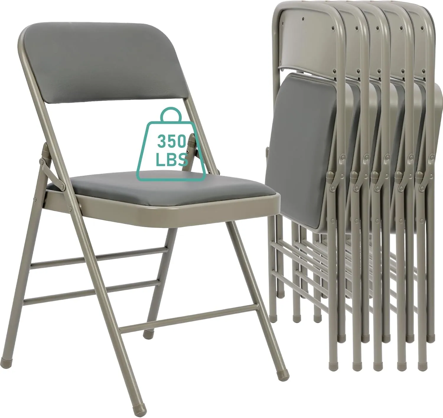 6 Pack Grey Folding Chairs with PU Padded Cushion, Padded Dining Chair Set Portable Indoor Outdoor Stackable Folding Chair with Steel Frame for Home Office Events Wedding Party
