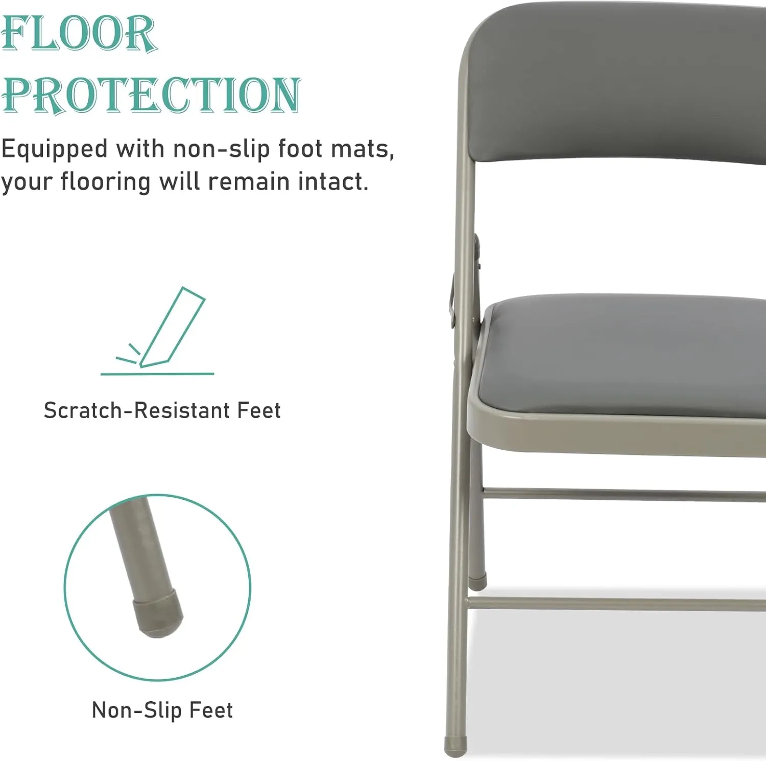 6 Pack Grey Folding Chairs with PU Padded Cushion, Padded Dining Chair Set Portable Indoor Outdoor Stackable Folding Chair with Steel Frame for Home Office Events Wedding Party
